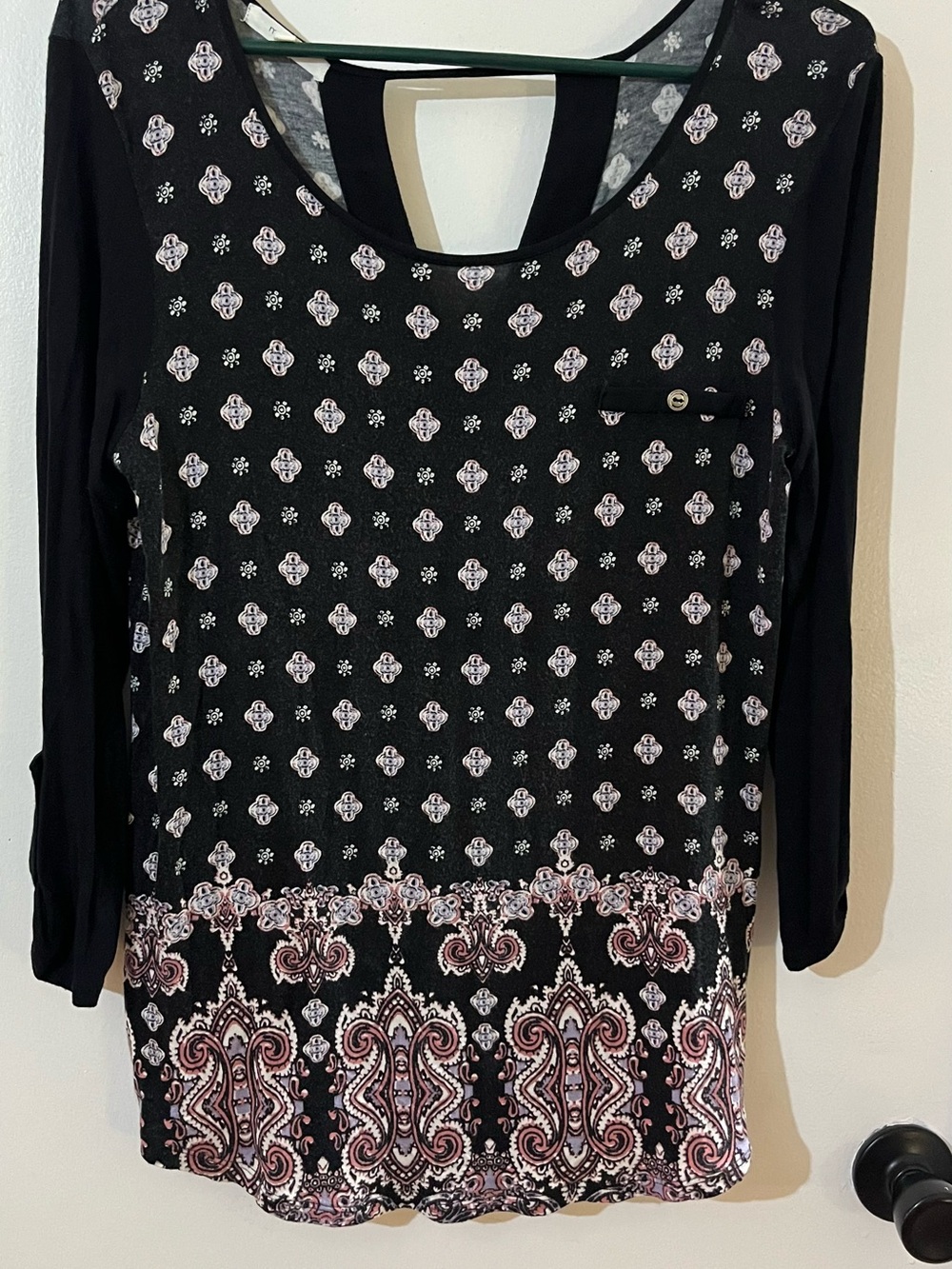 Womens Black Patterned Long Sleeve Top